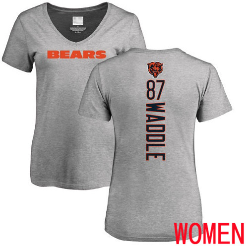 Chicago Bears Ash Women Tom Waddle Backer V-Neck NFL Football #87 T Shirt